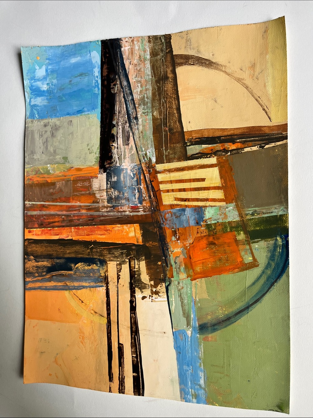 Abstract Mixed-Media Wall Art in Orange, Blue, Green Original Painting